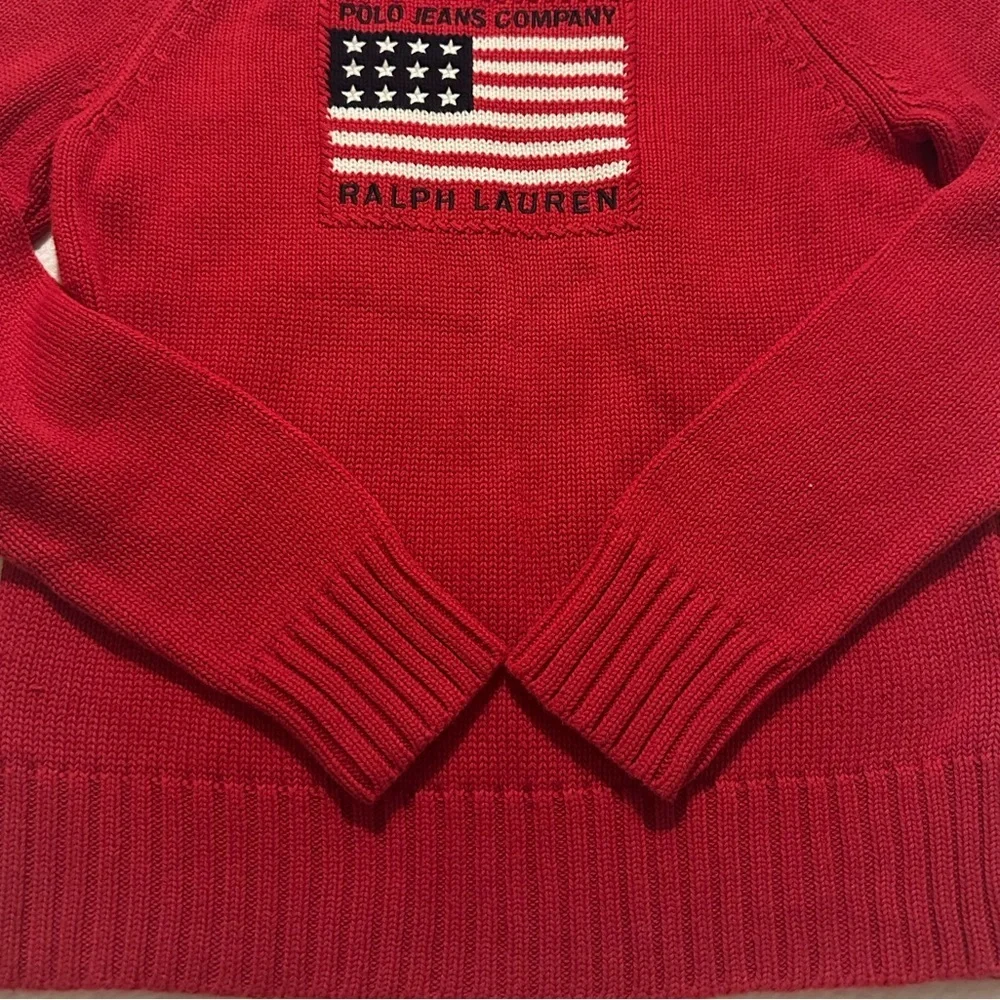 Vintage Polo Ralph Lauren American Flag Mock neck Sweater Knit - Red SMALL - Picture 5 of 7